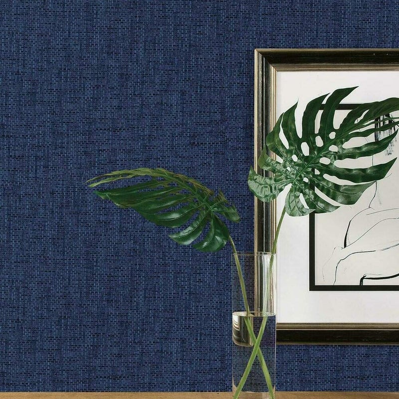 RoomMates RMK11698RL Navy Faux Grasscloth Weave Non-Textured Peel and Stick Wallpaper, Navy - Image 2